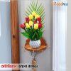 3 in 1 Combo Pack. Wooden Key Hanger with Self, Artificial Flower Vase with Flower & Wooden Key Ring (gift).