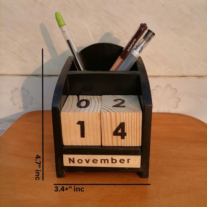 Wooden Permanent Block Calendar with Pen Holder | কাঠের স্থায়ী ব্লক ক্যালেন্ডার ও কলমদানি | WoodFirst. - Image 4
