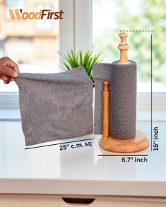 Wooden tissue Stand with Reusable Microfiber Towel Roll Size