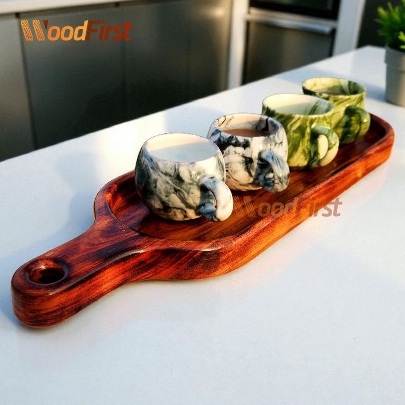Wooden Serving Tray | Tea & Breakfast Tray with Handle | WoodFirst. কাঠের ট্রে। - Image 3